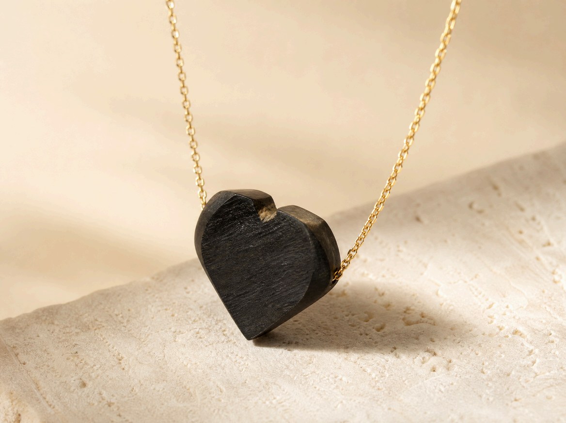 Collar con Corazón de Azabache en oro italiano